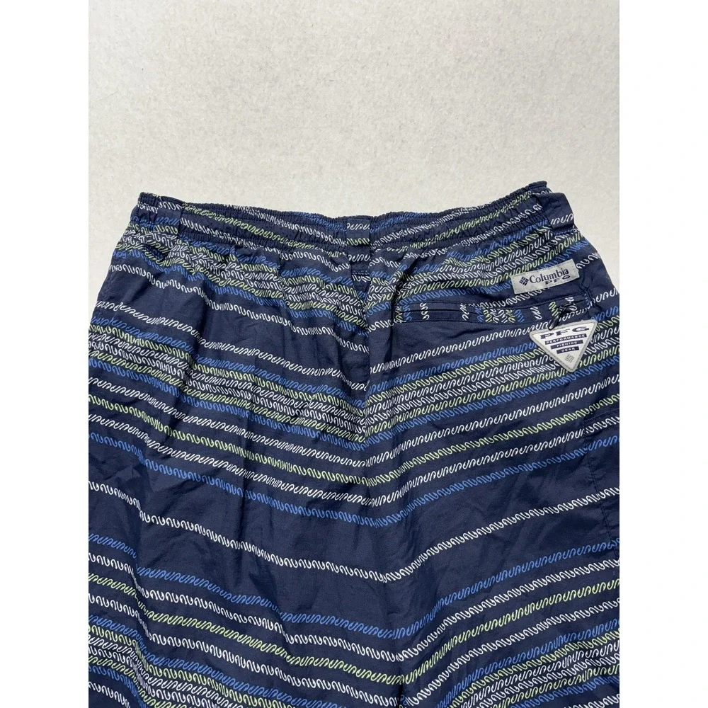 Columbia PFG Omni-Shade Swim Shorts Mens Medium Blue Stripe Fishing Lined